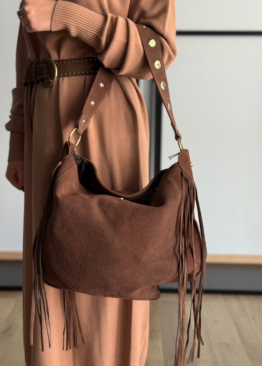 Borsa a Spalla in Camoscio con Frange