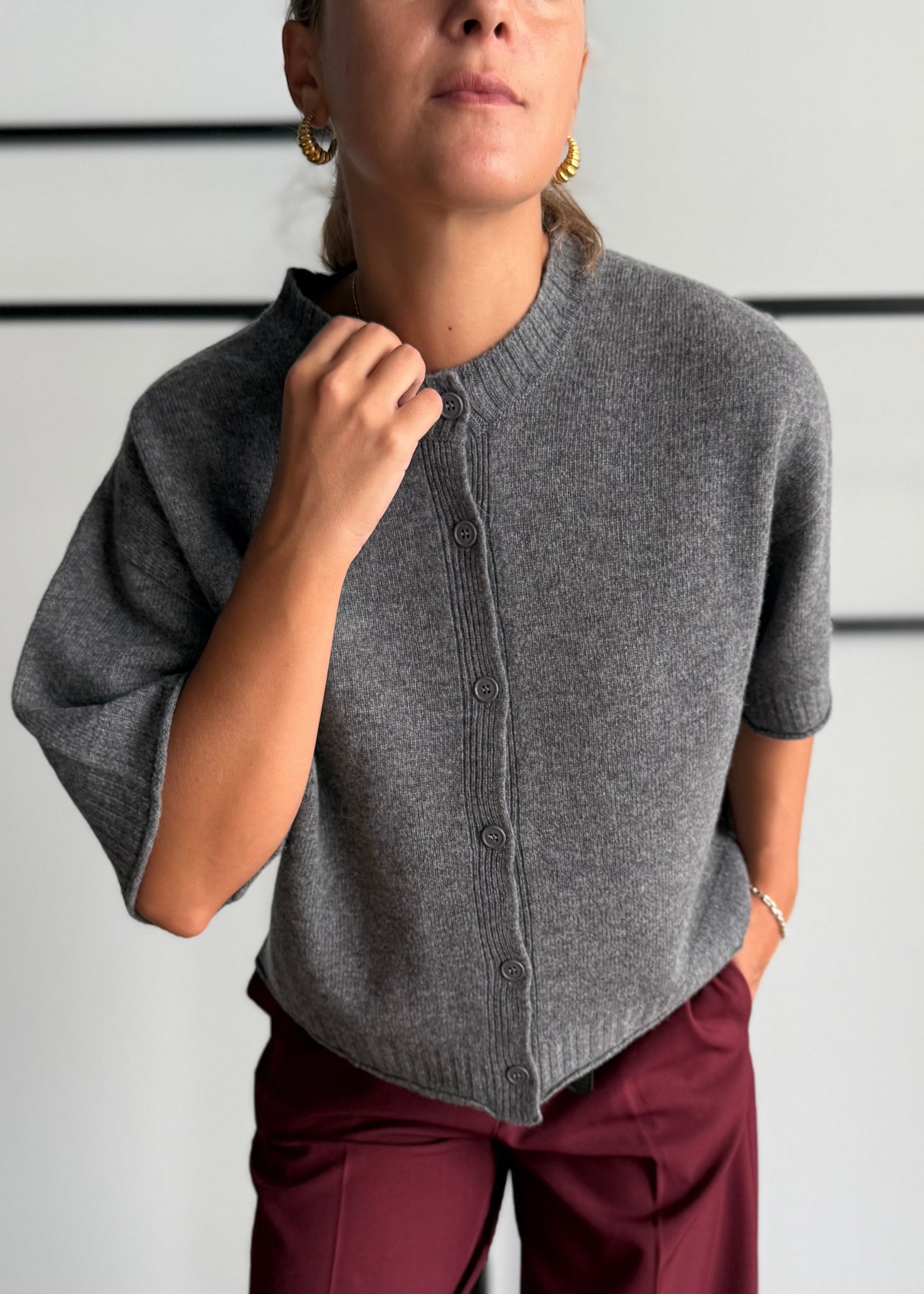 Cardigan over manica corta grigio - KONTATTO