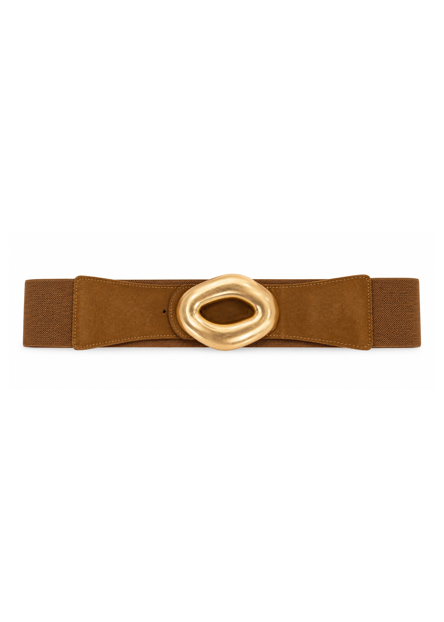 Cintura cognac elasticizzata con fibbia scultorea