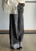 Carica l'immagine nel visualizzatore della galleria, Jeans nero wide leg con risvolto
