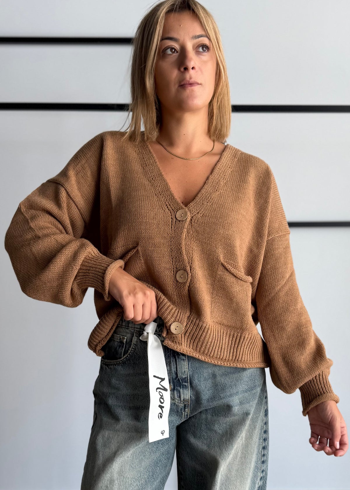 Cardigan over camel con tasche - ZAHJR