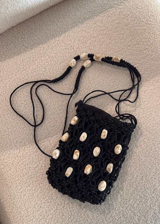 Mini Borsa Intreccio nera con Perline