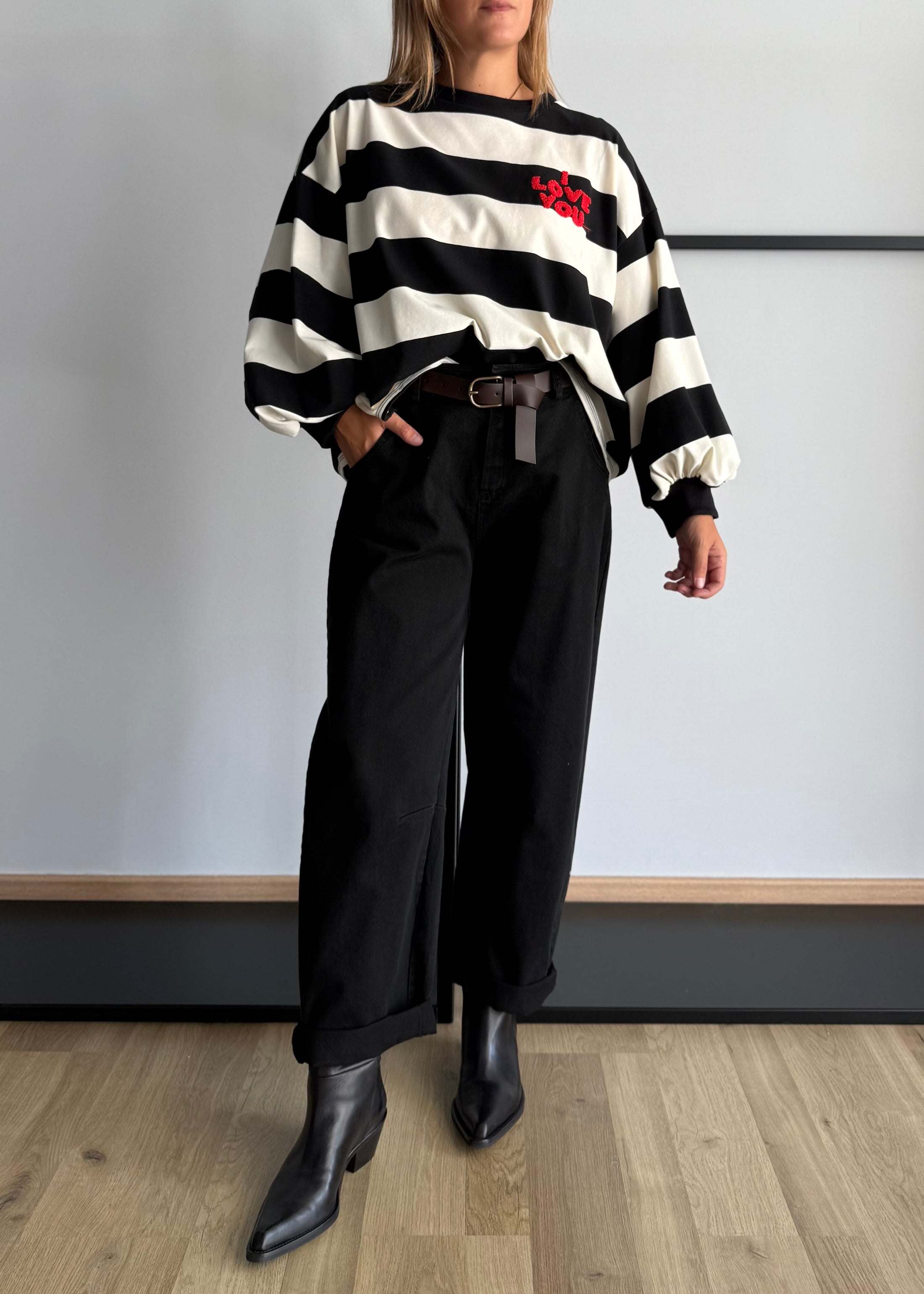 Pantalone nero balloon con cintura - ZAHJR