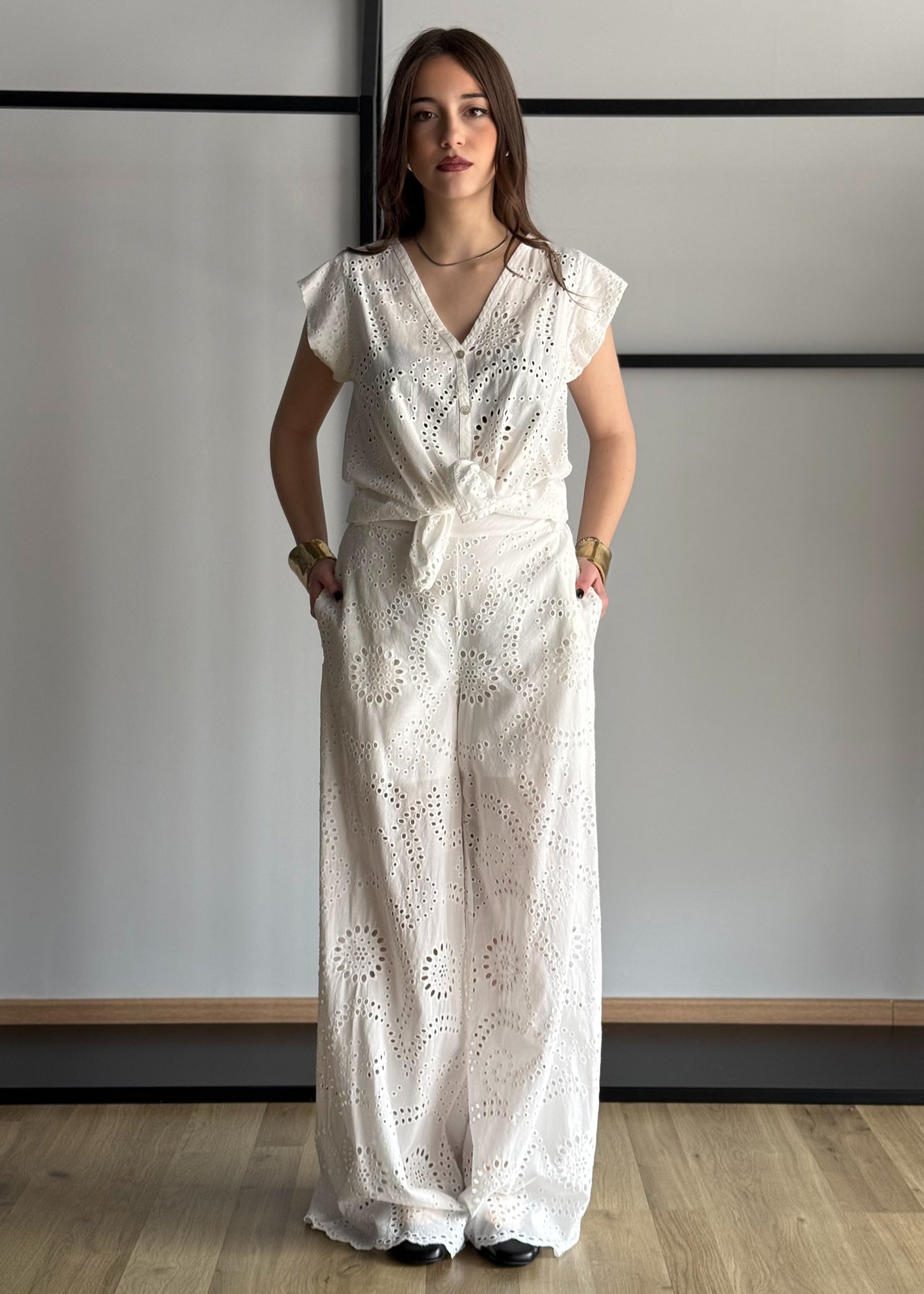 Pantalone ZAHJR in sangallo bianco