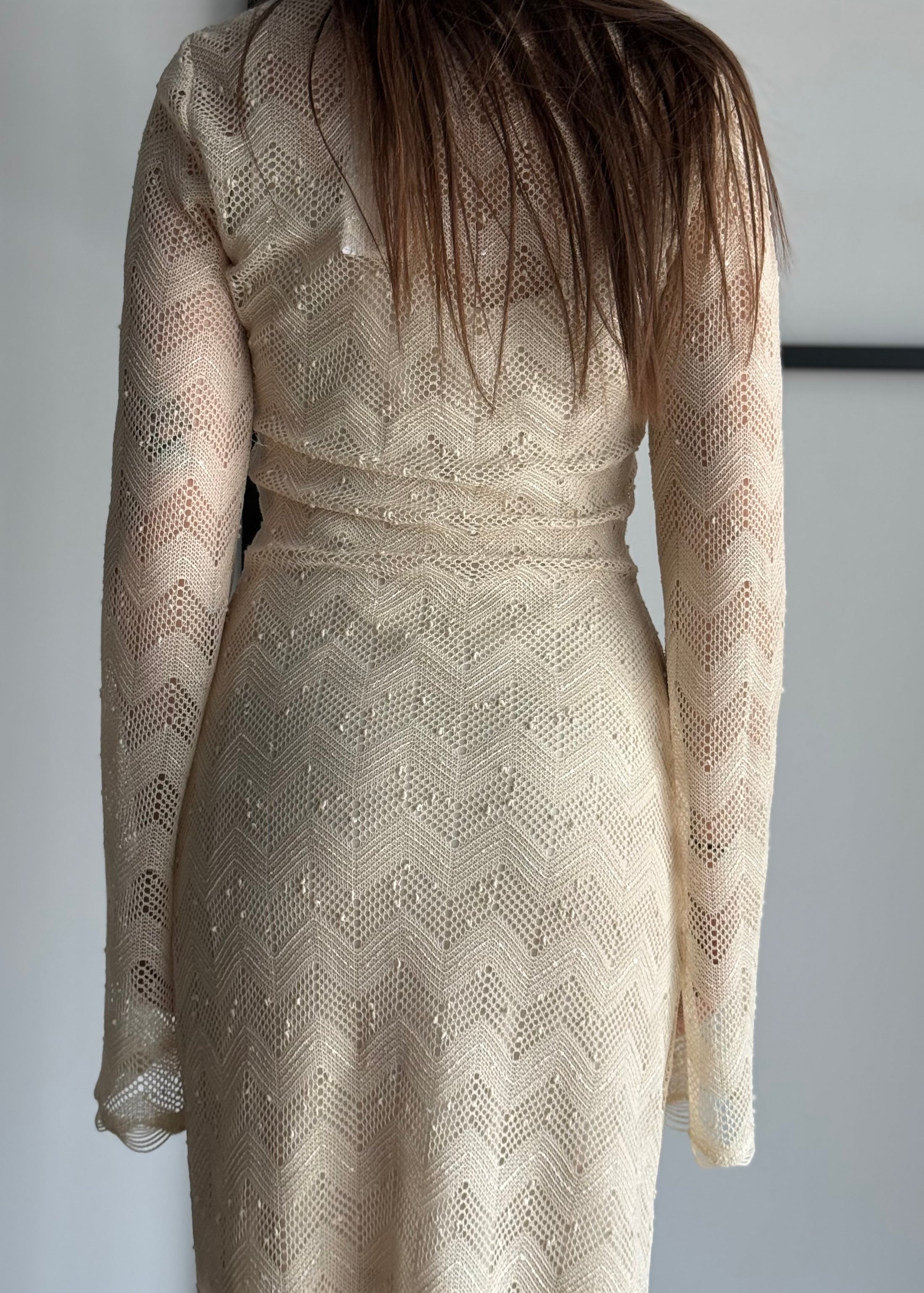 Abito lungo ZAHJR crochet ecrù con maniche