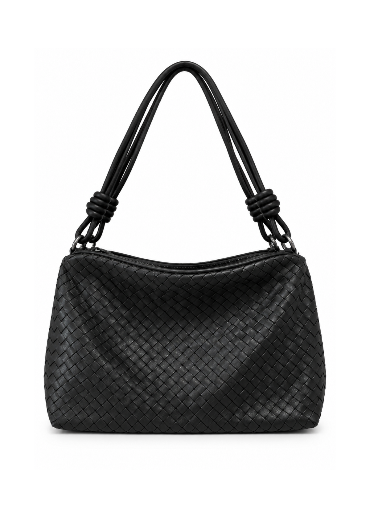 Borsa intrecciata nera con tracolla