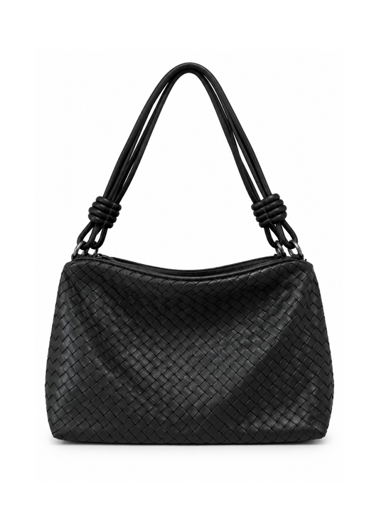 Borsa intrecciata nera con tracolla