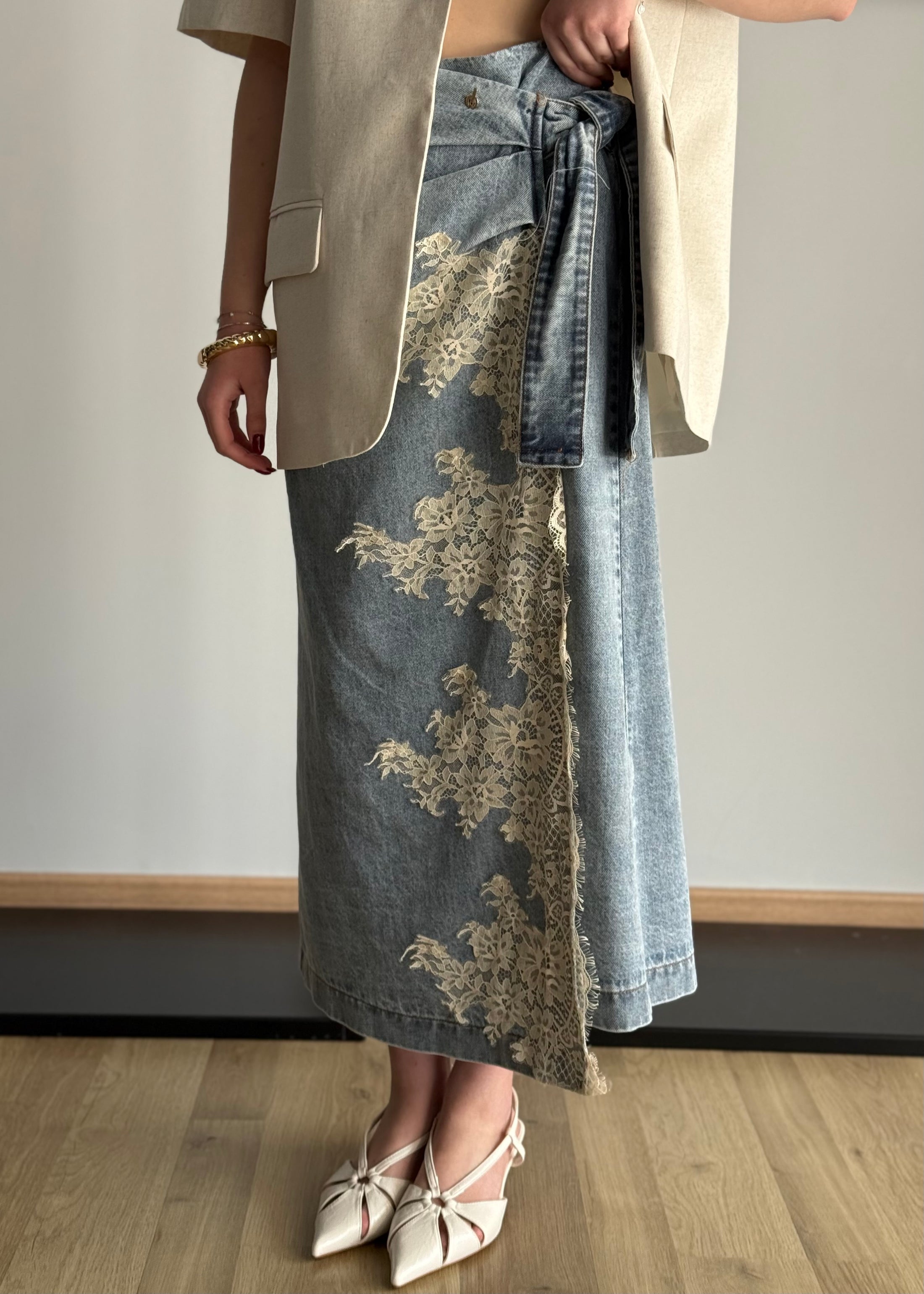 Gonna denim PHILIALOFT con pizzo