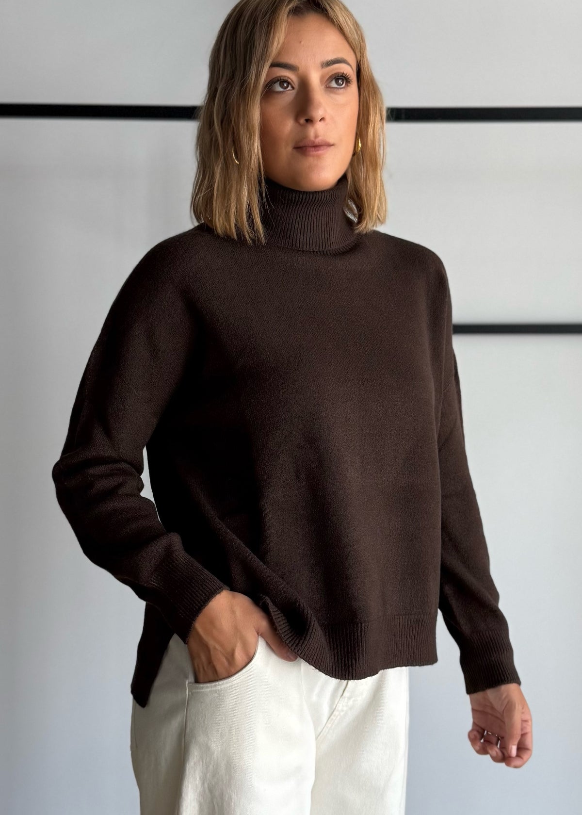 Maglia over moro collo alto - ZAHJR