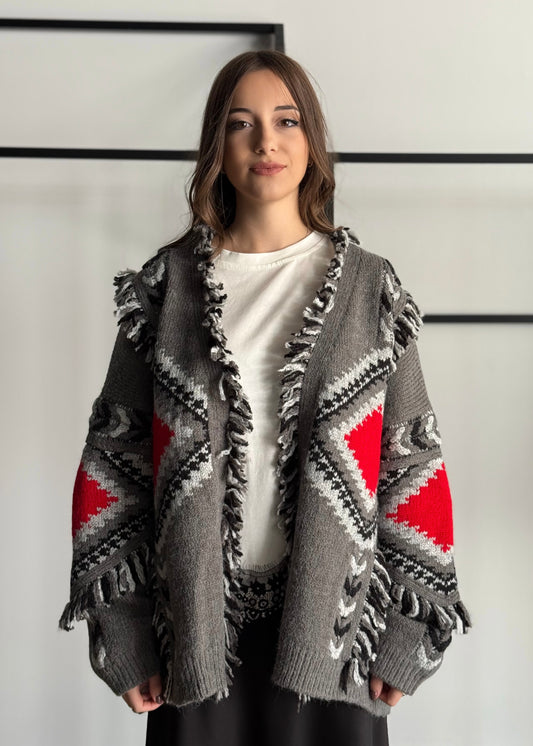 Cardigan boho KONTATTO con frange