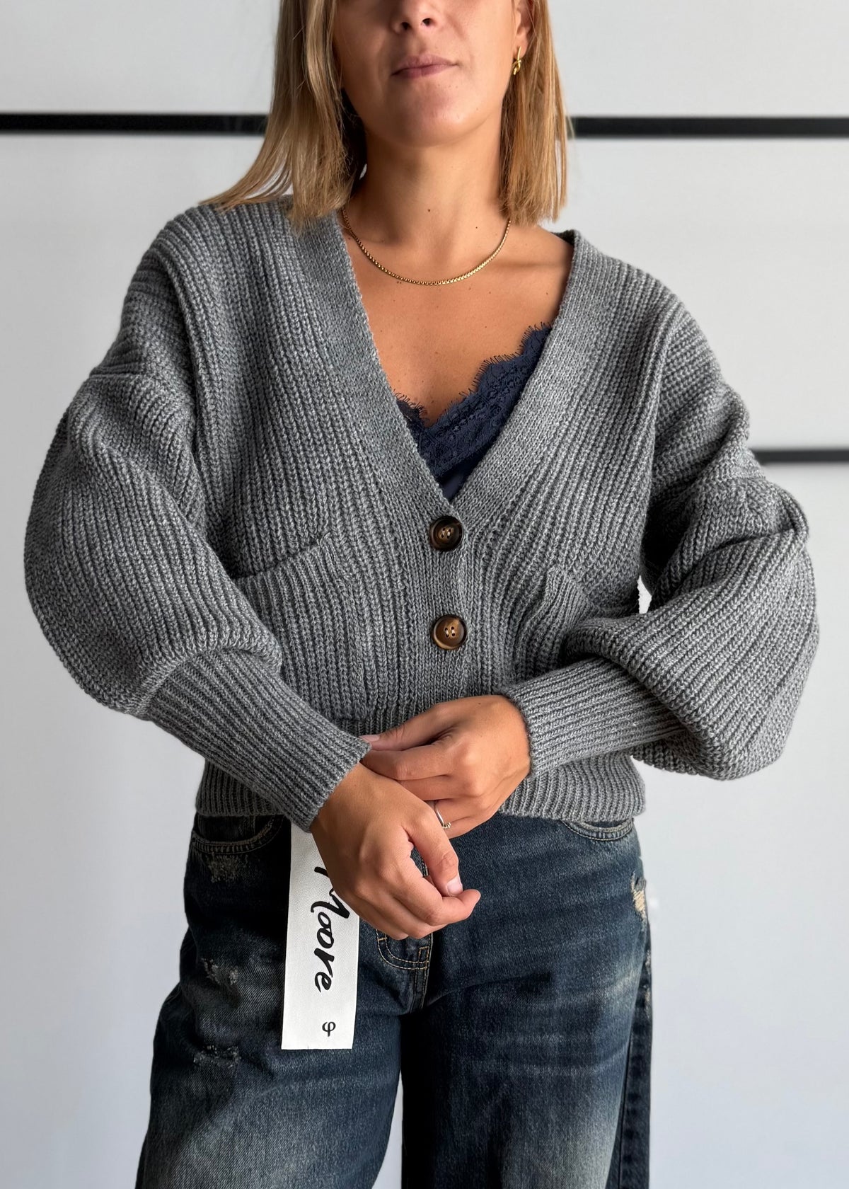 Cardigan chunky grigio con tasche - ZAHJR