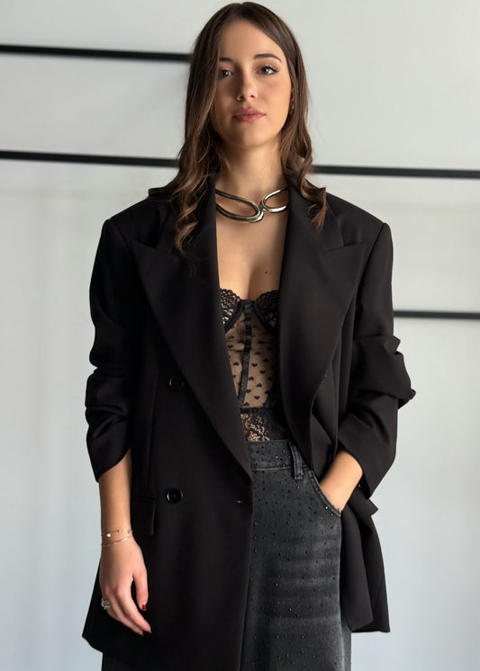 Blazer doppiopetto nero con revers ampi -KONTATTO