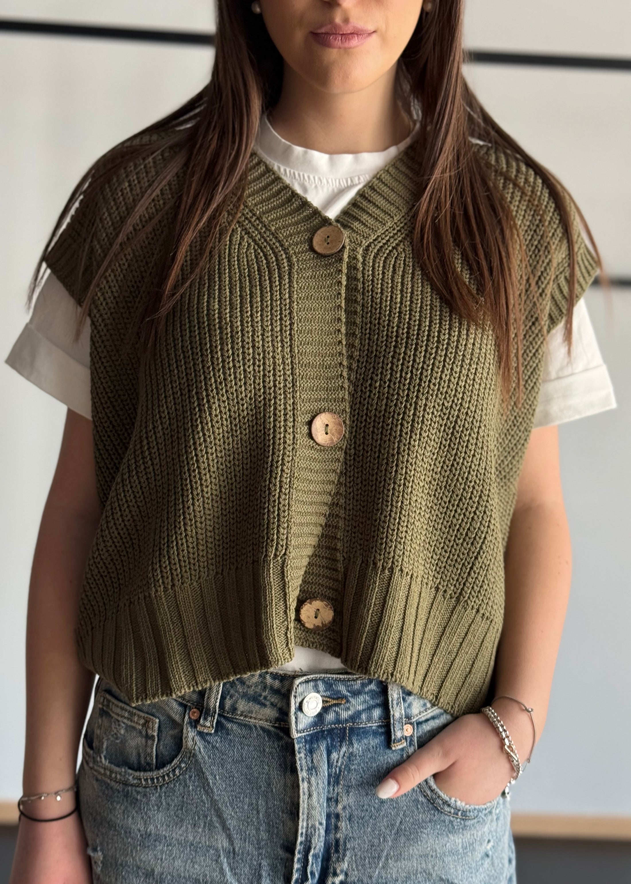 Gilet ZAHJR in maglia con bottoni militare