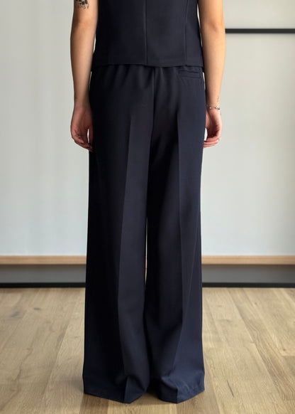 Pantaloni palazzo blu con cintura sottile nera -ZAHJR