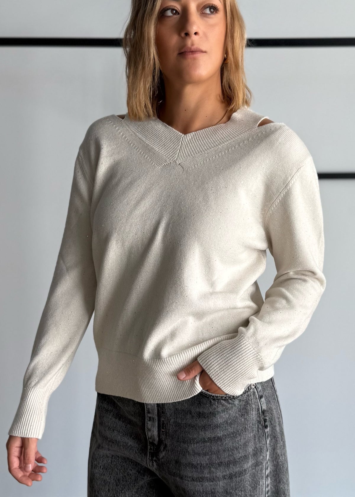 Maglia latte scollo V in lurex - ZAHJR