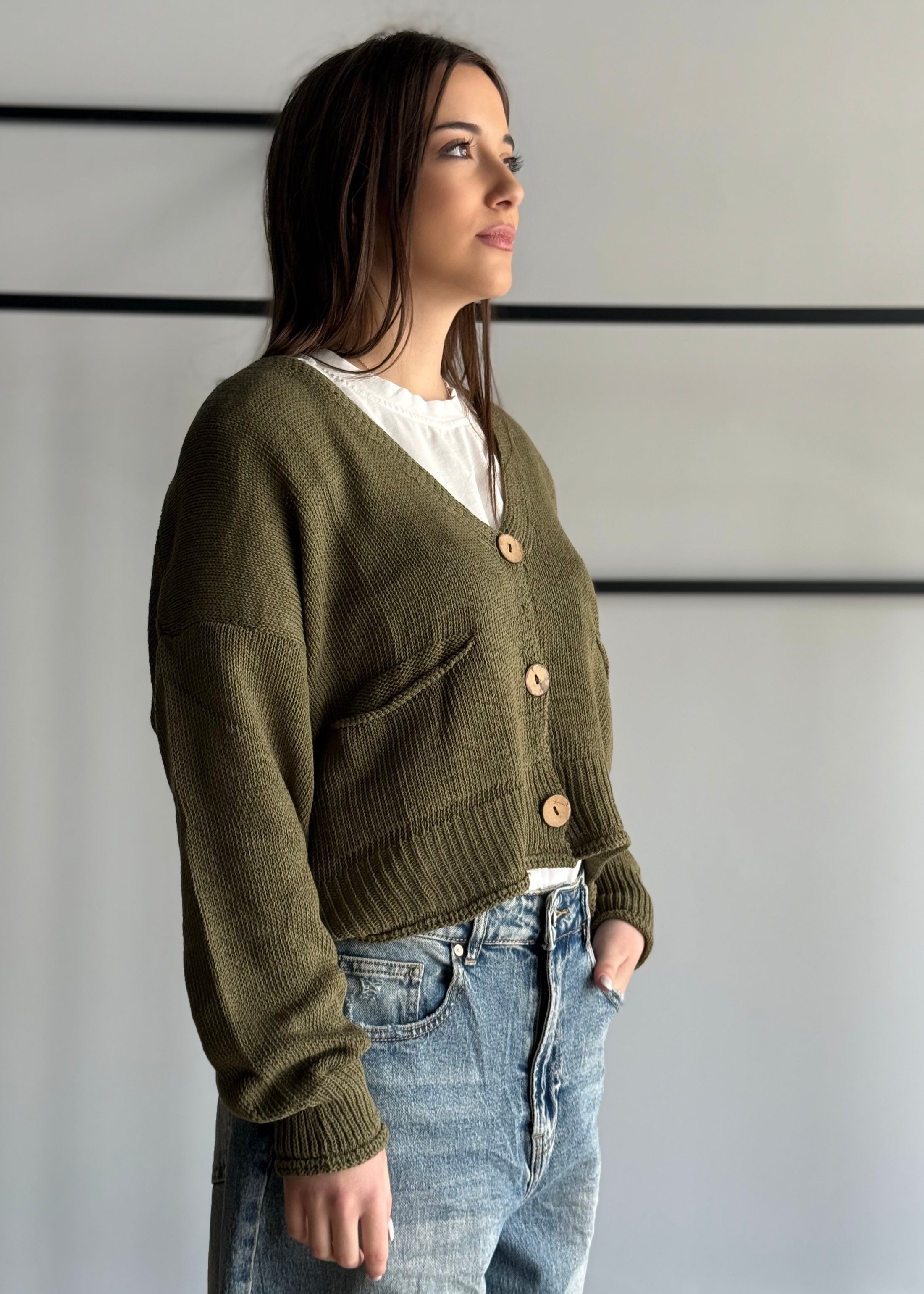 Cardigan ZAHJR militare con bottoni in legno