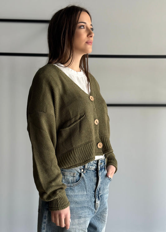 Cardigan ZAHJR militare con bottoni in legno