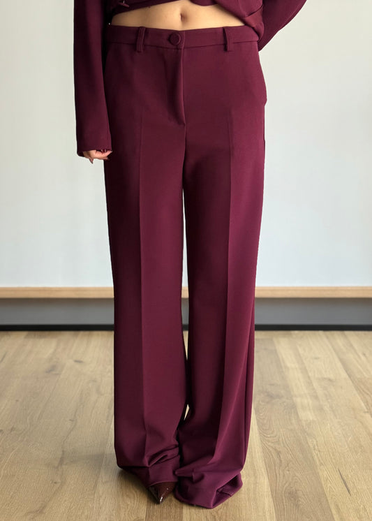 Pantaloni eleganti a zampa bordeaux -ZAHJR