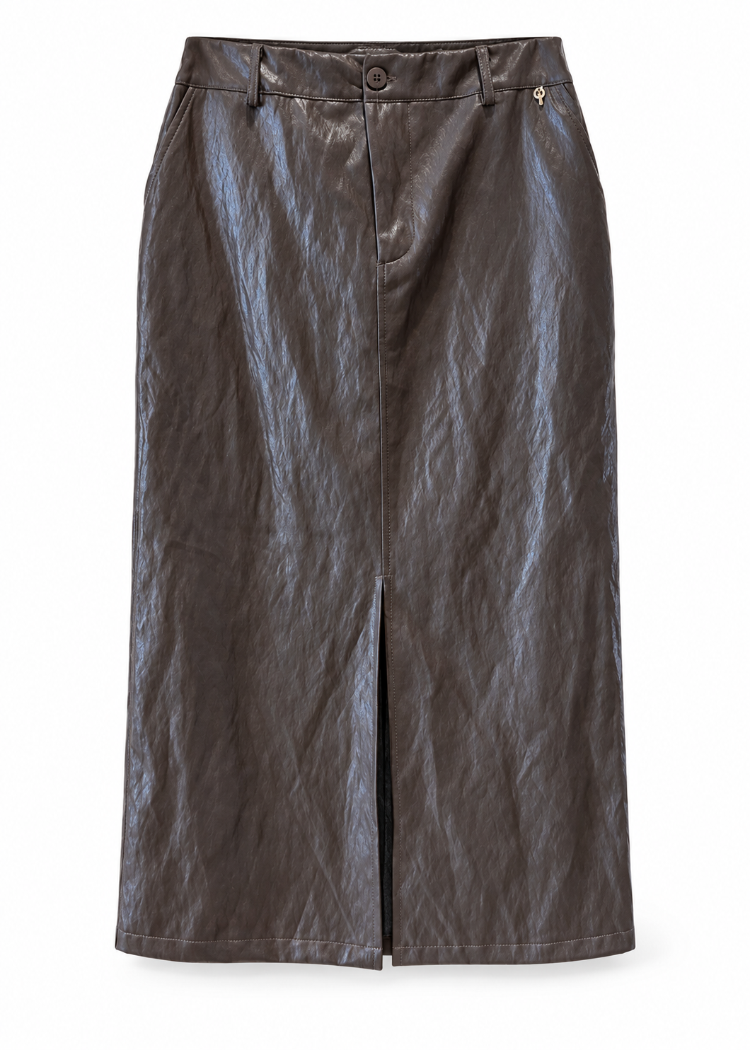 Gonna Midi moro effetto pelle con spacco frontale - PHILIALOFT