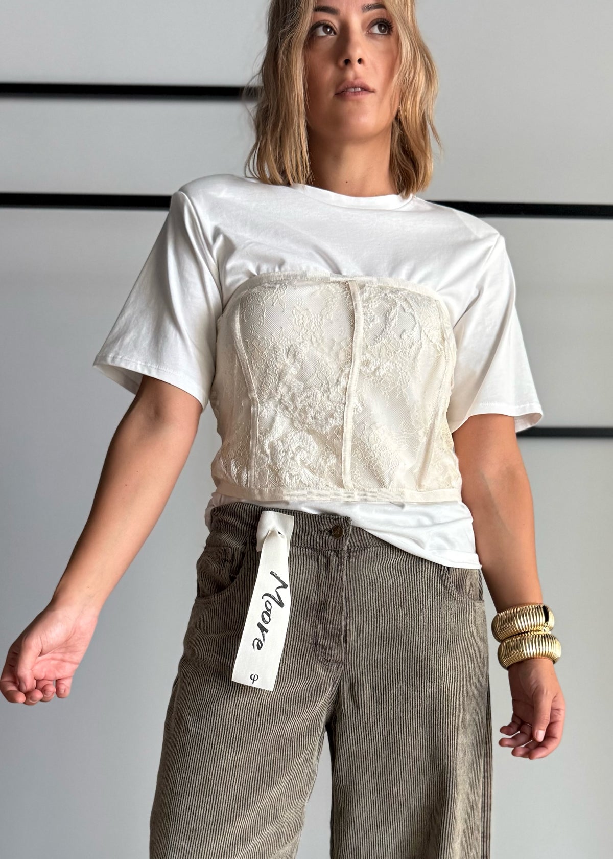 T-shirt con corsetto in pizzo - PHILIALOFT