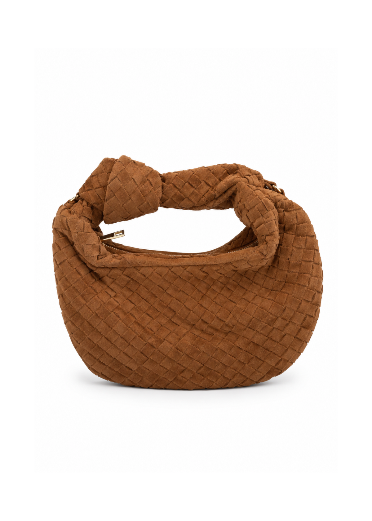 Borsa in suede cognac intrecciata con nodo