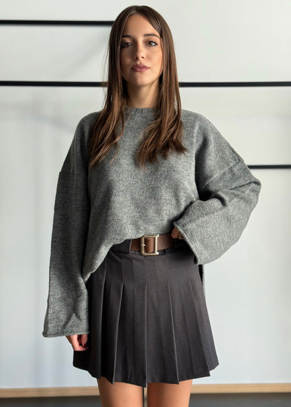 Gonna a pieghe grigia con zip laterale -LUMINA