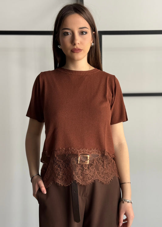 Maglia KONTATTO con fondo in pizzo nutella