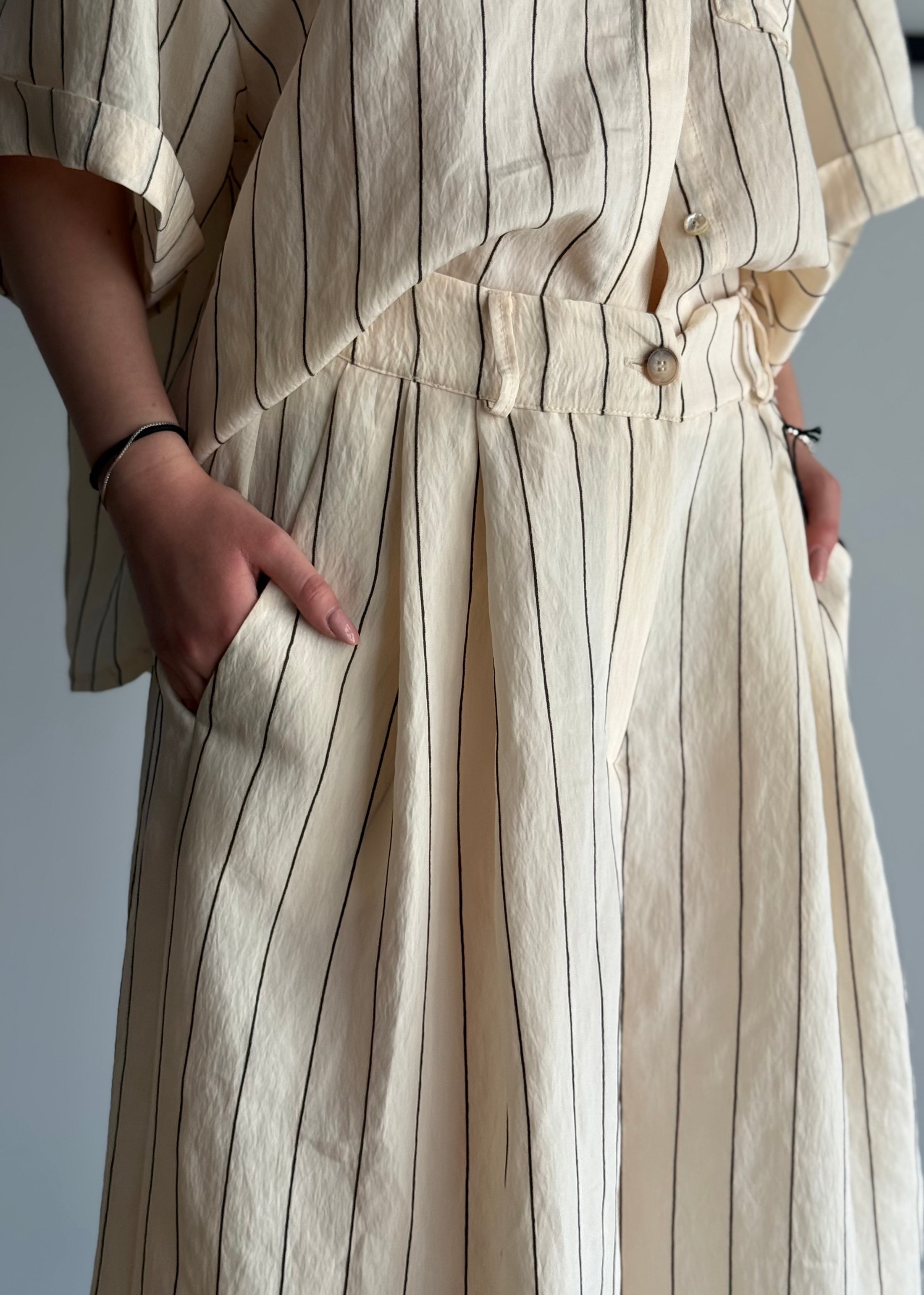 Pantalone PHILIALOFT a palazzo rigato panna e moro