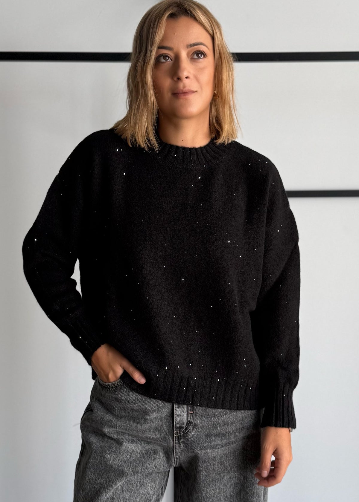 Maglia over nero con micro paillettes - ZAHJR