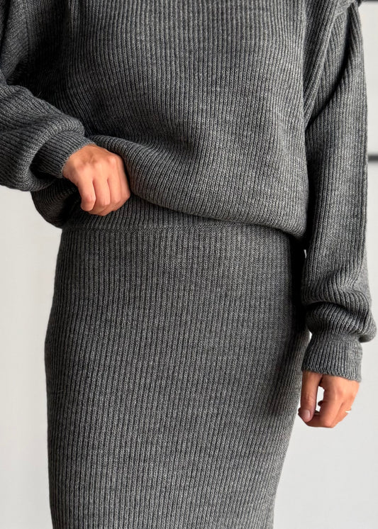 Gonna in maglia con spacco grigio - KONTATTO