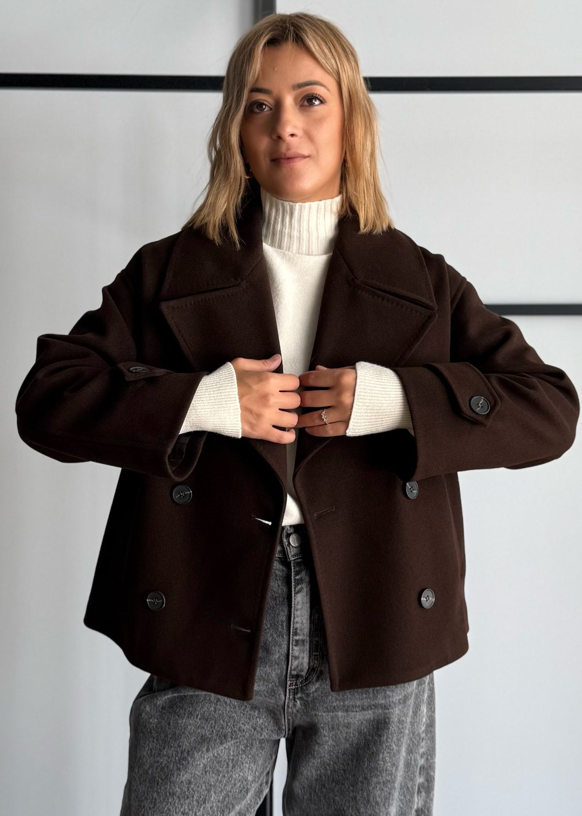 Cappotto doppiopetto moro con maxi revers - ZAHJR