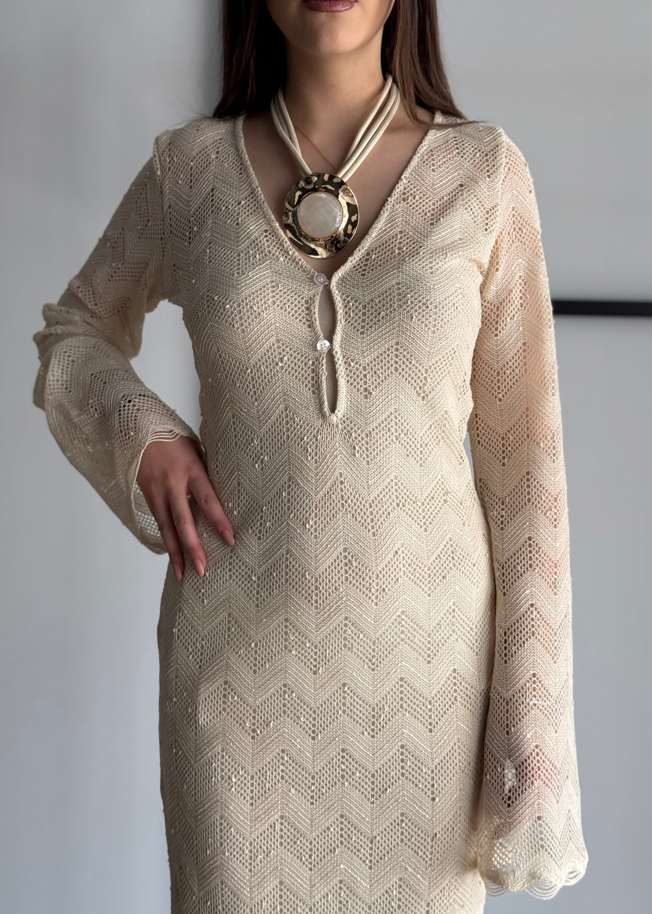 Abito lungo ZAHJR crochet ecrù con maniche