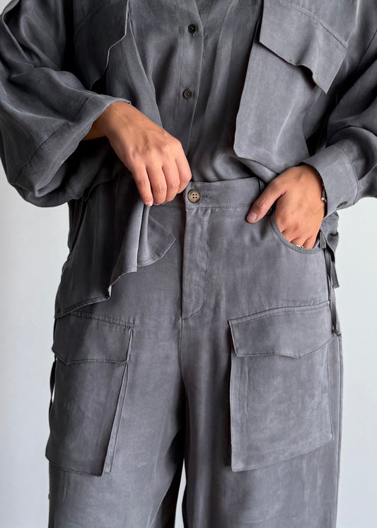 Pantalone cargo wide leg grigio - ZAHJR
