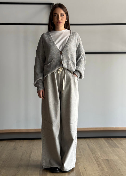 Cardigan ZAHJR perla con bottoni in legno