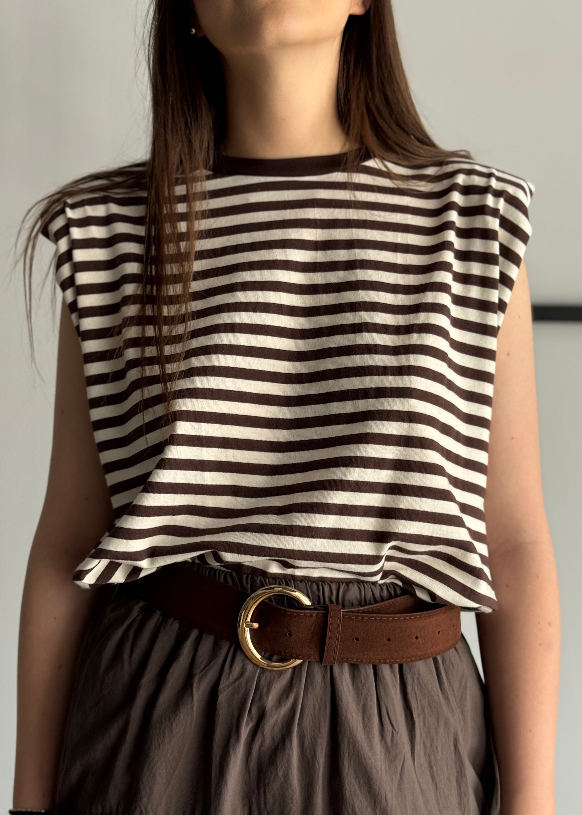 T-shirt PHILIALOFT rigata moro con spalline strutturate