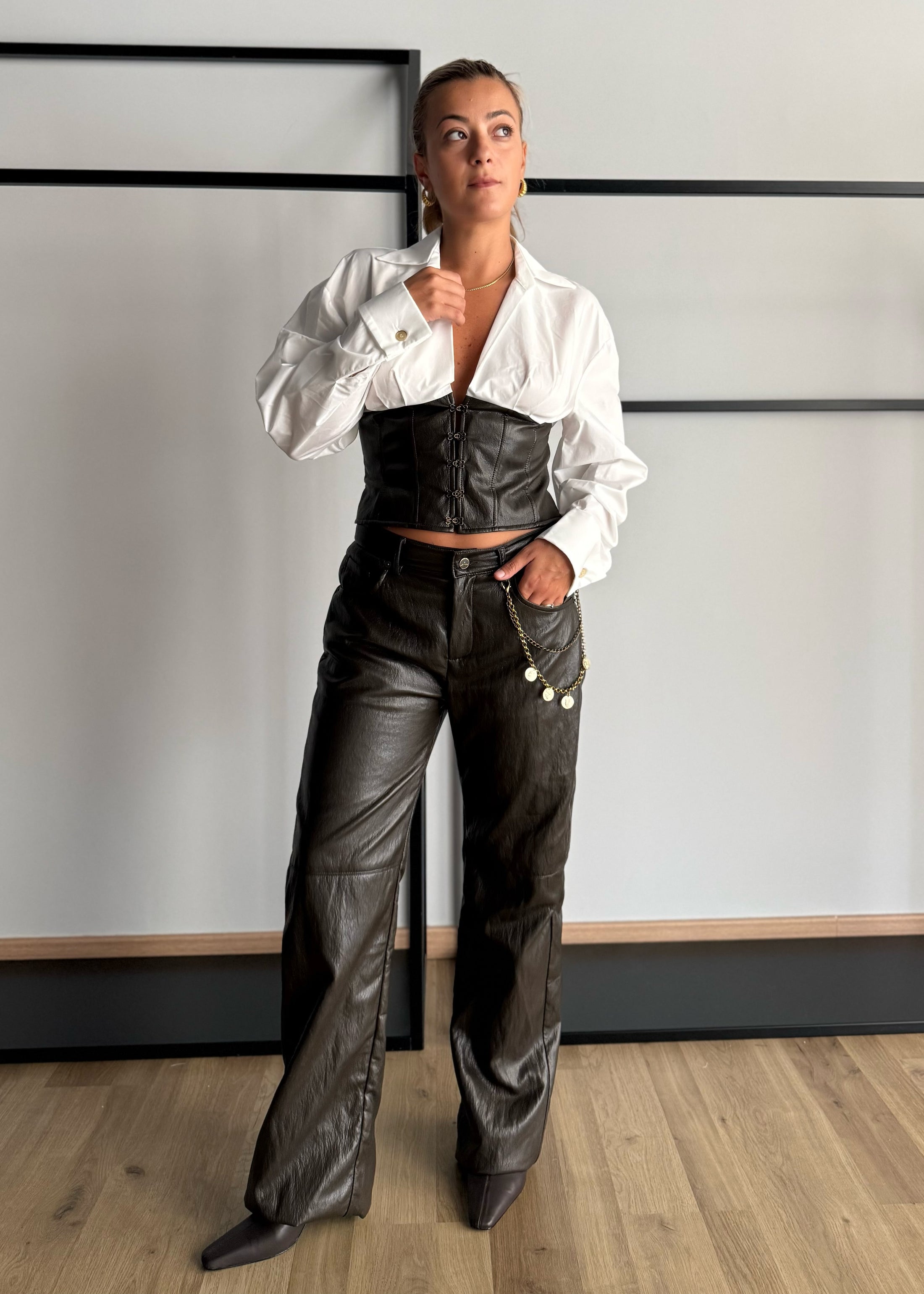 Pantalone wide leg in ecopelle moro - PHILIALOFT