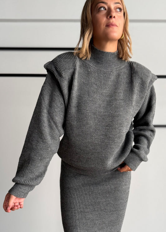 Maglia lupetto con spalle strutturate grigio - KONTATTO