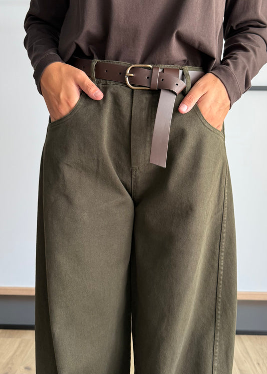 Pantalone wide leg militare con cintura - ZAHJR