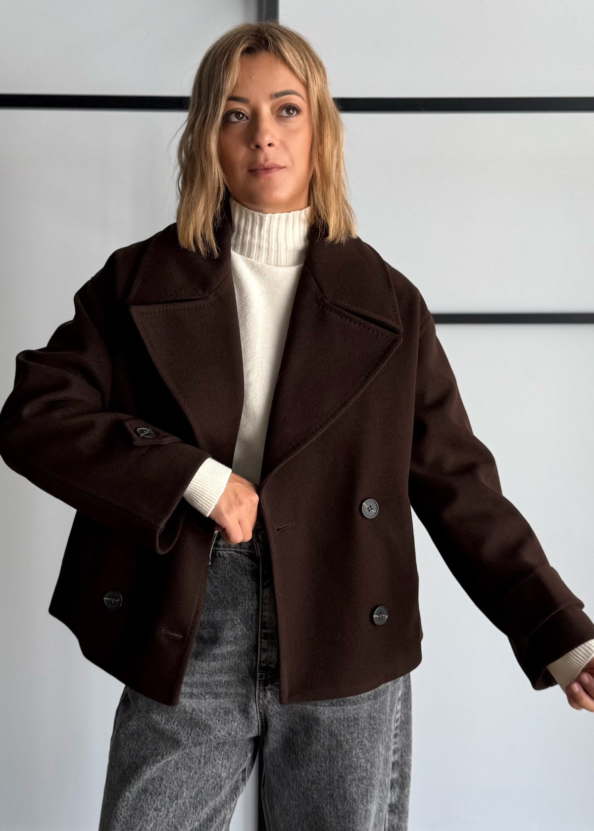 Cappotto doppiopetto moro con maxi revers - ZAHJR
