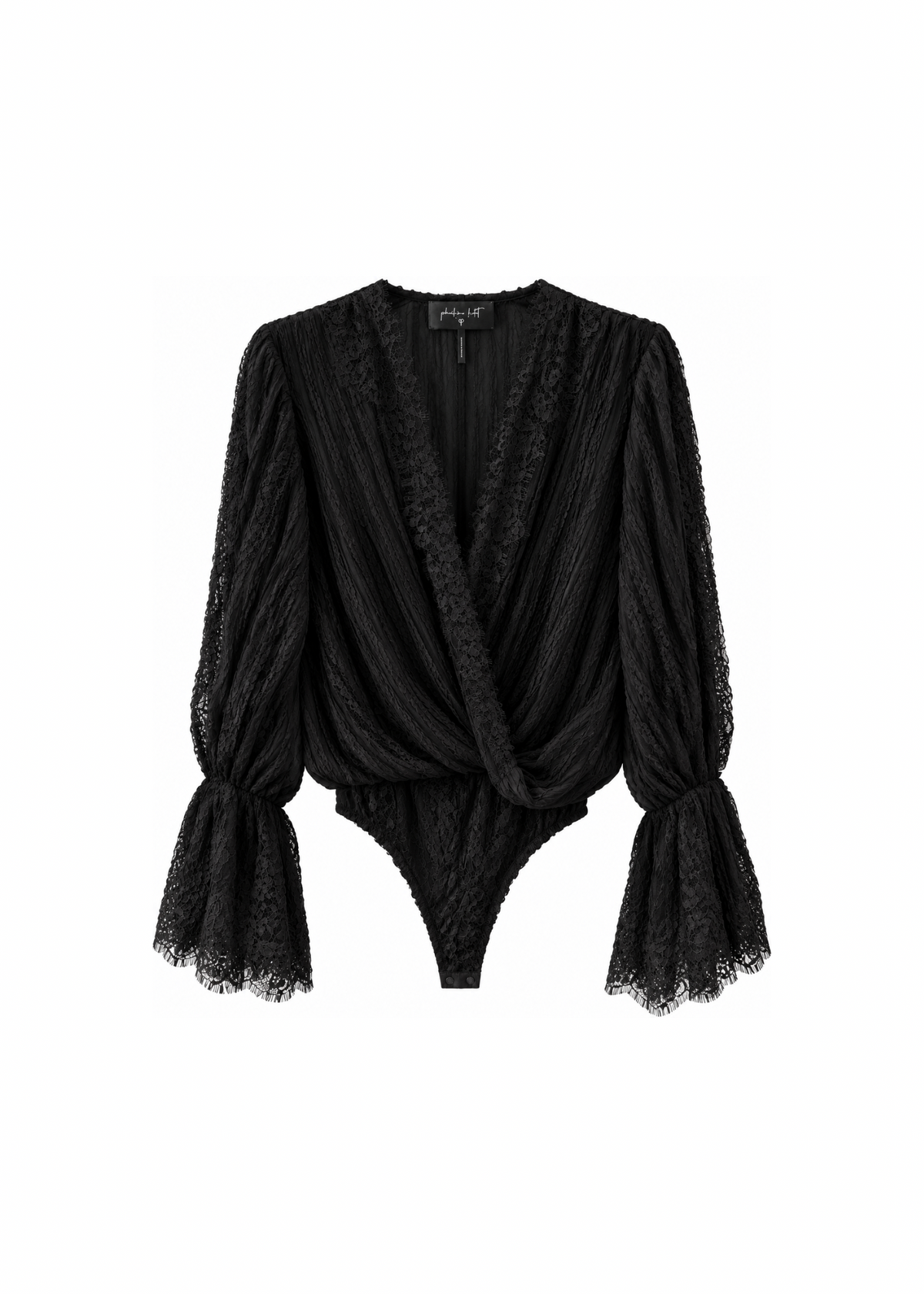 Body nero in pizzo con scollo incrociato - PHILIALOFT