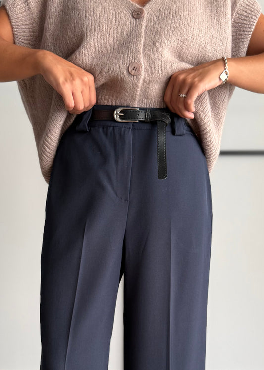 Pantalone blu palazzo con cintura - ZAHJR