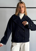 Carica l'immagine nel visualizzatore della galleria, Cappotto doppiopetto blu con maxi revers - ZAHJR
