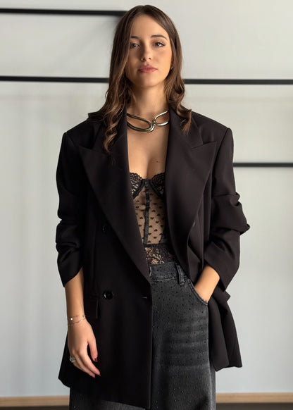 Blazer doppiopetto nero con revers ampi -KONTATTO