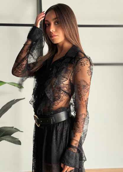Camicia in pizzo con volant -KONTATTO