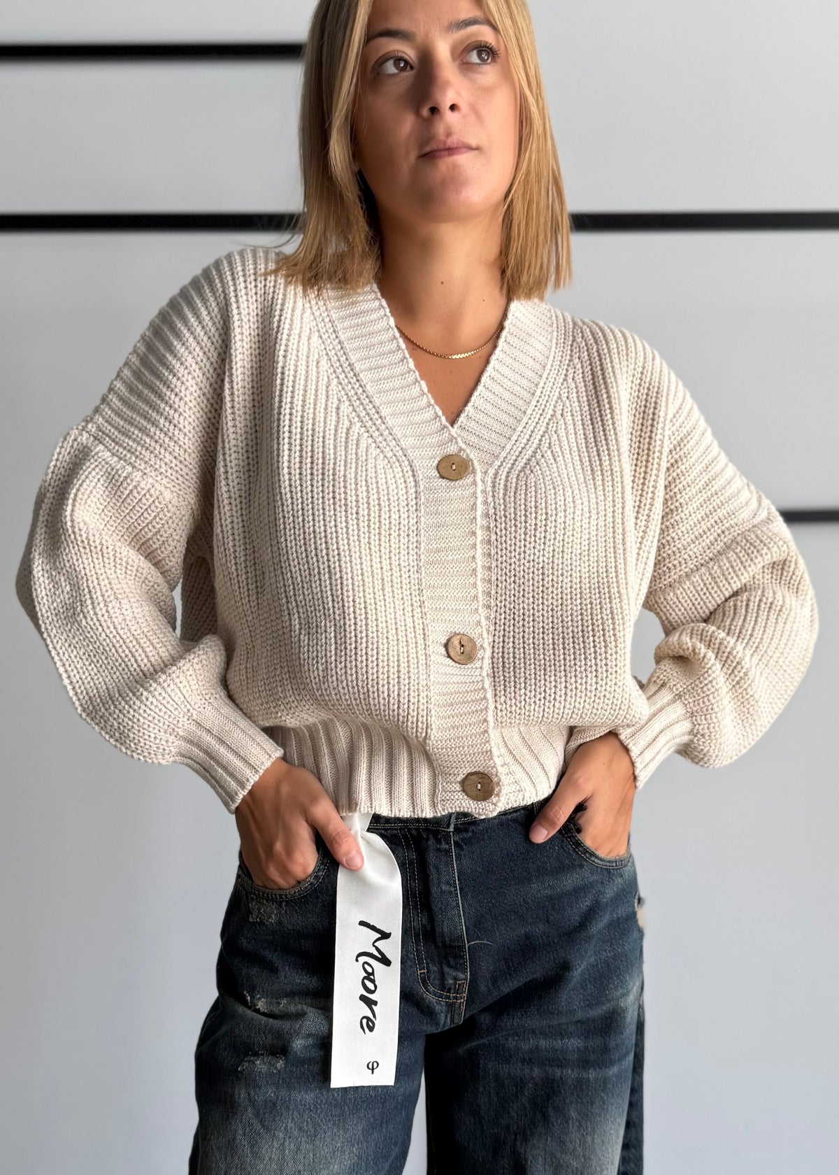 Cardigan chunky latte con bottoni - ZAHJR