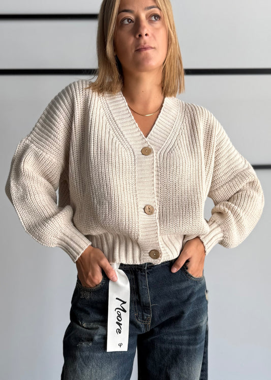 Cardigan chunky latte con bottoni - ZAHJR