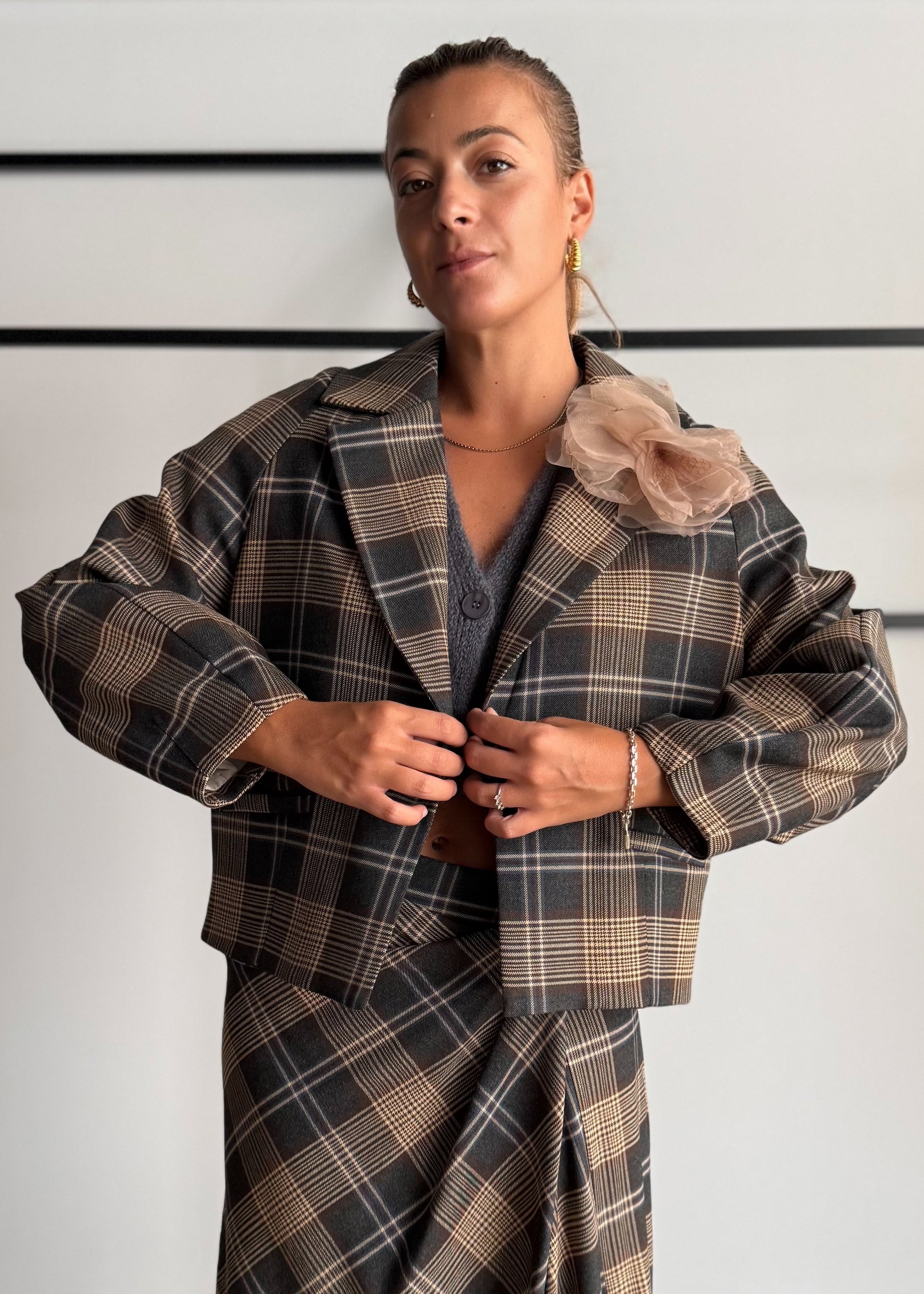 Blazer over tartan con spilla - PHILIALOFT