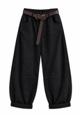 Carica l'immagine nel visualizzatore della galleria, Pantalone nero balloon con cintura - ZAHJR
