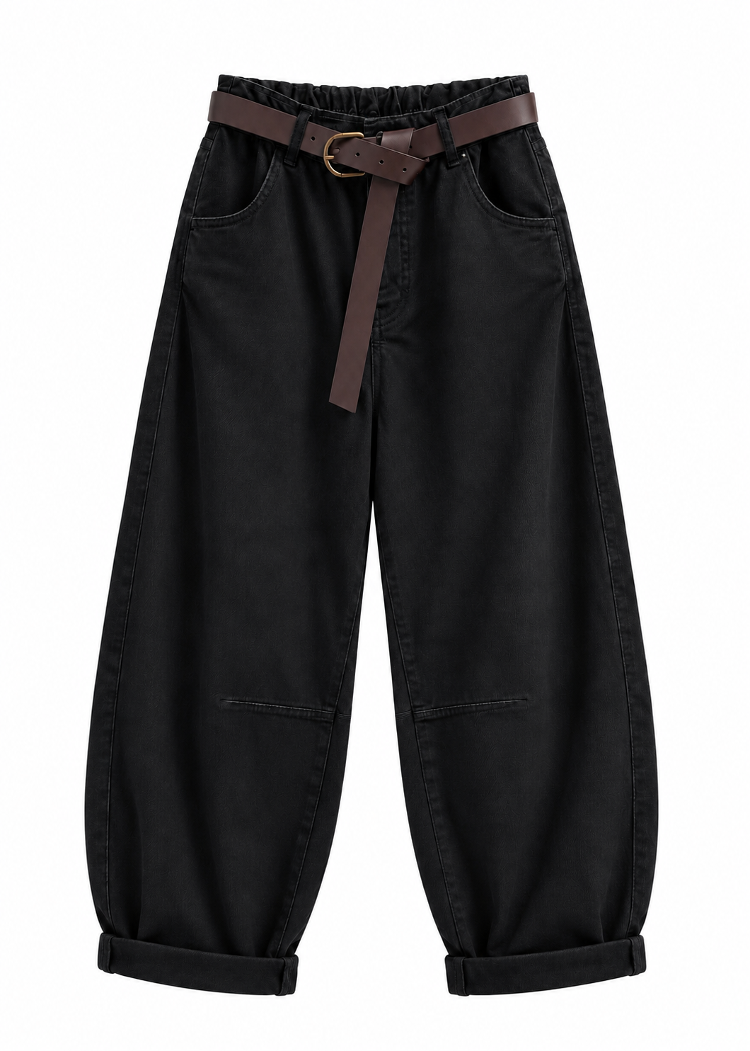 Pantalone nero balloon con cintura - ZAHJR