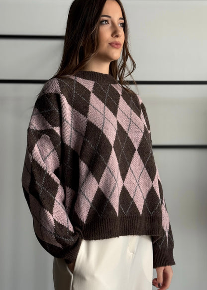 Maglia girogola con stampa a rombi -KONTATTO